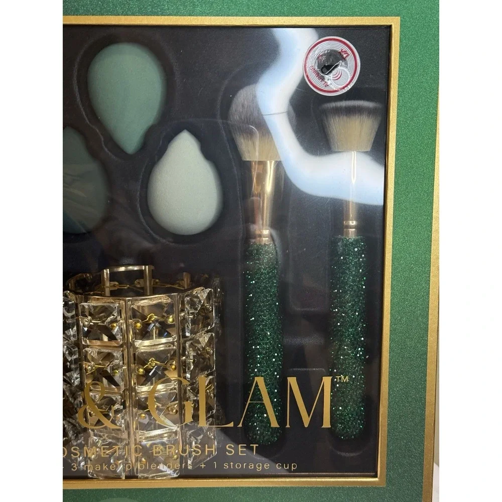 NEW Glitz & Glam Makeup Brush Set 8 Piece Cosmetic Brush Set‎ Green Rhinestone